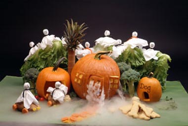Create a spooky Halloween scene with pumpkins at your next fall family activity.
