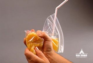 Enjoy mess free orange juice in a bag on your next camping and ourtdoor adventure.