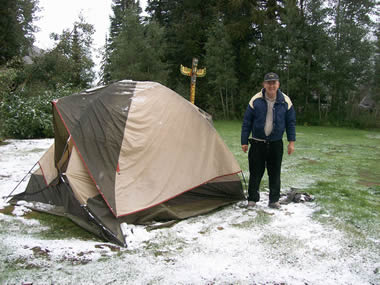 Labor Day snow dusted our tent while we slept overnight in the mountains of Utah