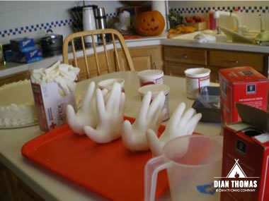 Surgical gloves make wonderful stable Turkeys for Thanksgiving décor.