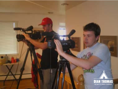 Camera men getting ready to film Dian Thomas in her home.