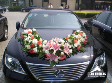 Wedding flowers the hood of a car in Beijing China