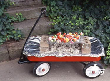 Make a simple grill from a wagon.